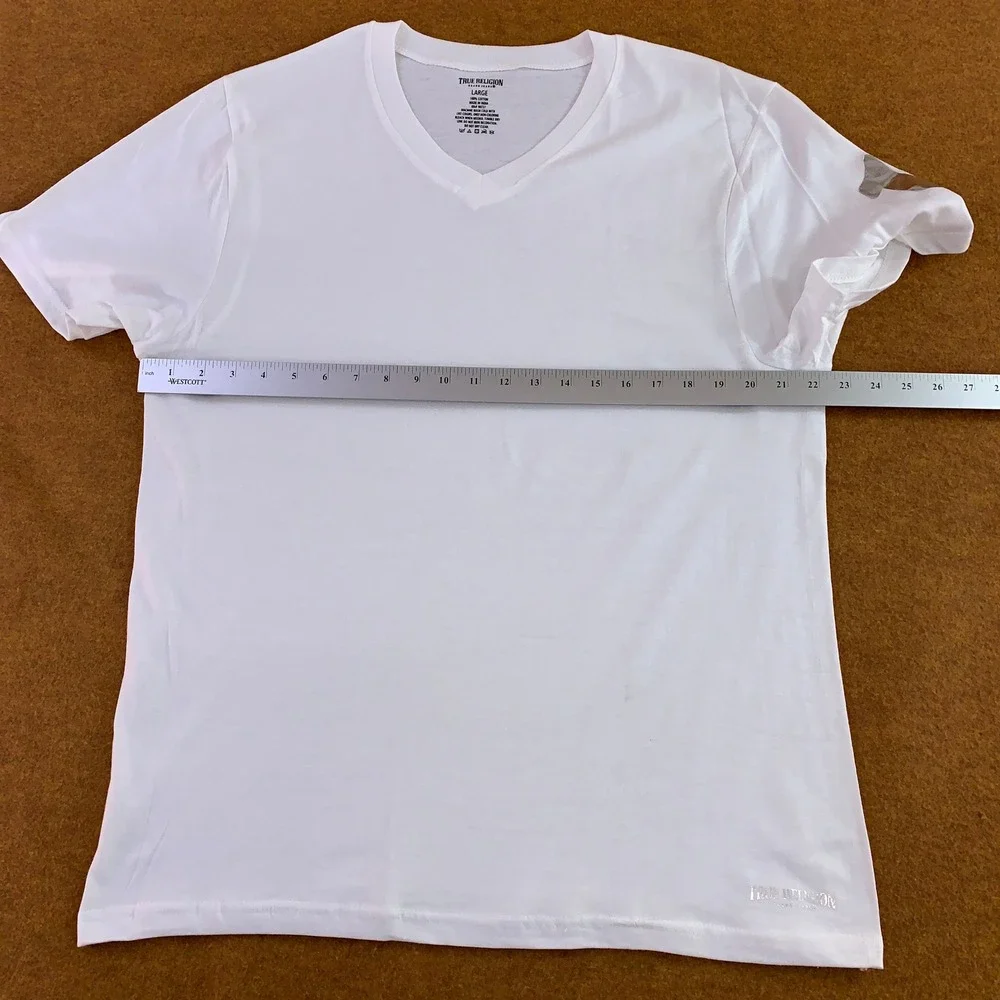 True Religion Mens Large White Gold Silver Foil Logo V-Neck T-Shirt 2 Pack